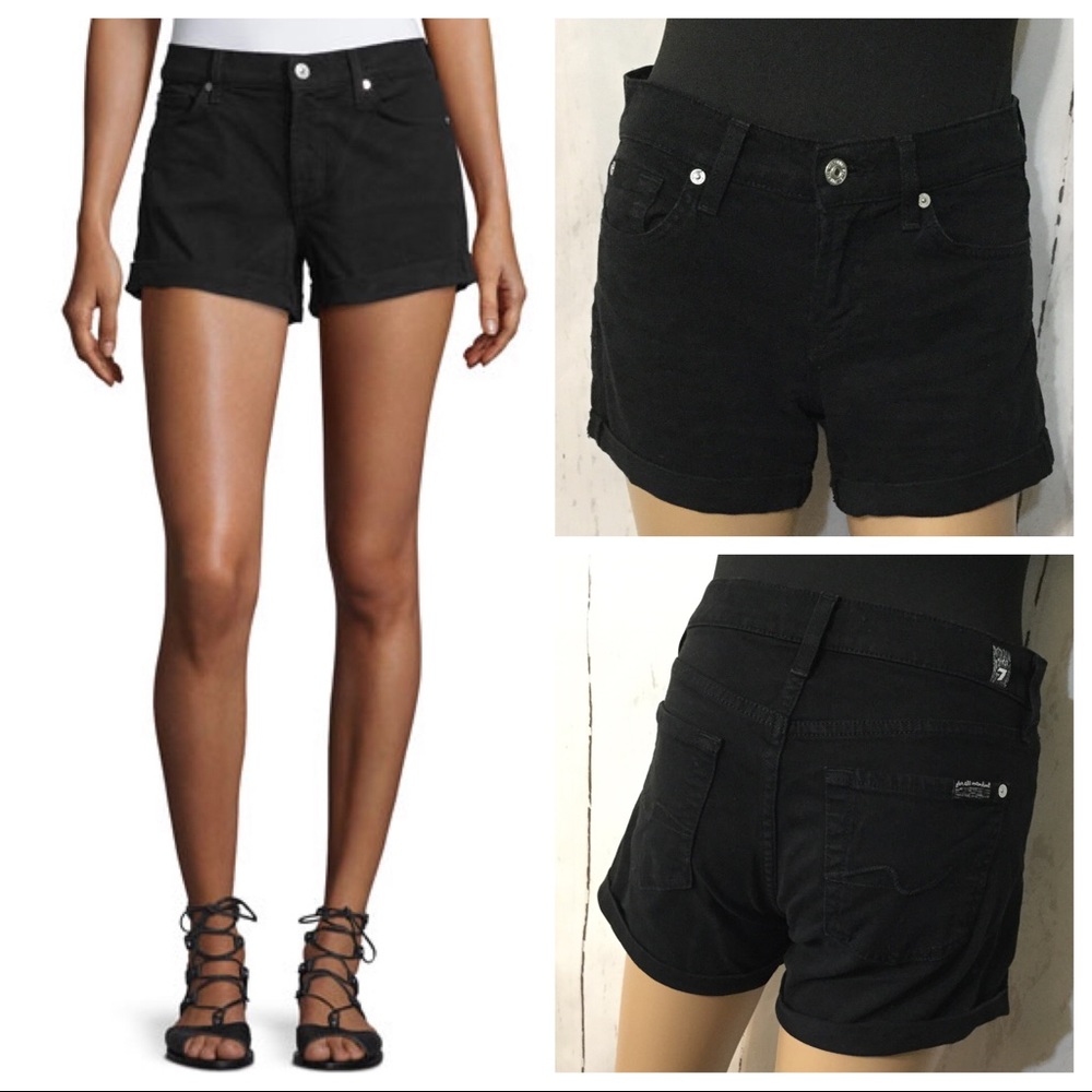 7 For All Mankind Roll Up Black Denim Shorts Sz 24